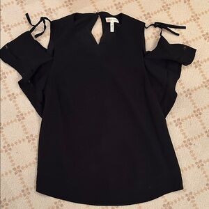 Rebecca Taylor Black Cold-Shoulder Ruffle  top with detail on the shoulder 2